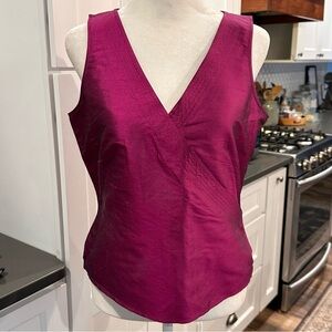 Valerie Stevens Sleeveless Silk V-Neck Wrap Blouse Top S Magenta Pink Career